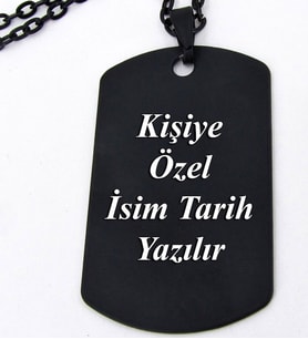 Kişiye Özel Asker Künyesi Şeklinde Unisex Erkek Kolye eck39 (Siyah)