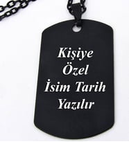 Kişiye Özel Asker Künyesi Şeklinde Unisex Erkek Kolye eck39 (Siyah)