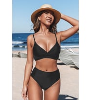 Angelsin Özel Tasarım Önden Çarpraz Yüksek Bel Bikini Takım (Siyah)