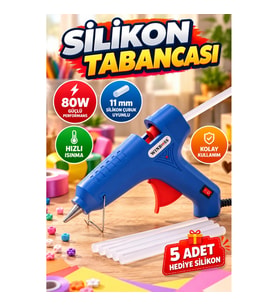 11 mm Silikon Çubuk Uyumlu 80 W Güçlü Silikon Tabancası – 5 Adet Hediye Silikon