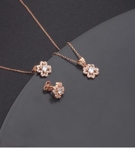 925 Ayar Gümüş Pırlanta Modeli Yonca Kolye Küpe Set
