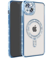 iPhone 15 Kılıf Joke Simli Magneticsafe Kılıf - Mavi