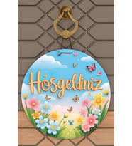 Modern Dijital Baskı Ahşap Turuncu Mavi Bahar Kapı Süsü