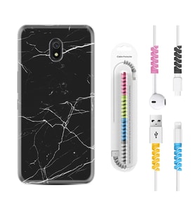 Xiaomi Redmi 8A 8 Pro 9C 9T 10C 11T Pro Kılıf Kablo Koruma Spiral Silikon Siyah Mermer 1299