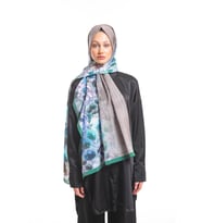 Çiçekli Desen Elegante Seri Şal Eşarp Askısı İle Birlikte 75x200 Gri Zümrüt-75x2
