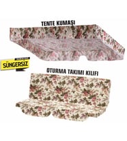 Salıncak Minder Takımı(SÜNGERSİZ)2 Kişilik Salıncak Minder Tente-İNGİLİZ GÜLÜ