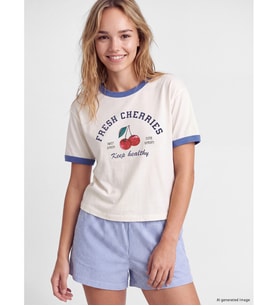 LCW Young Beyaz Bisiklet Yaka Kadın Şortlu Pijama Takımı