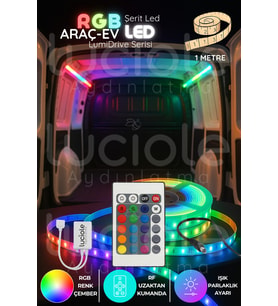 LumiDrive 1m RGB 5050 LED Şerit – 24 Tuş Kumanda, Modüllü Sistem, Yapışkanlı
