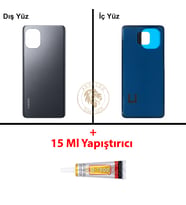 Xiaomi Mi 11 Gece Yarısı Grisi Arka Pil Kapağı Batarya Kapağı Lazer Kesim + B-7000 Yapıştırıcı