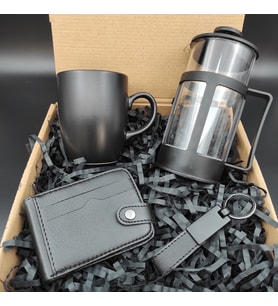 Kişiye Özel Kartlık& Siyah Anahtarlık& French Press& Siyah Kupa Hediye Seti
