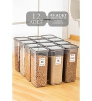 12'li Pino Etiketli Mega Boy Baharatlık Seti - Kapaklı Kare Baharat Takımı Saklama Kabı 12x1700 ml