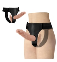 Belden Bağlamalı 18 cm Çift Taraflı İçi Dolu Strapon Penis (Ten)