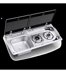 Dometic MO 9722L Karavan İçin Cam Kapaklı 2 Gözlü Ocak + Evye Kombinasyonu