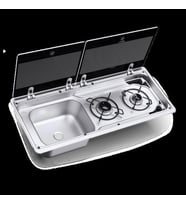 Dometic MO 9722L Karavan İçin Cam Kapaklı 2 Gözlü Ocak + Evye Kombinasyonu