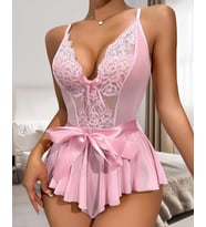 Akbeniz Kadın Fantezi Babydoll Dantel Gecelik T001 Pembe