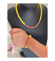 FİMO BONCUK RENKLİ KOLYE BİLEKLİK TAKIM (Sarı)
