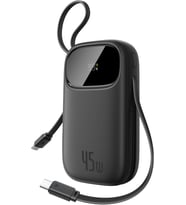 EnerFill FC31 Dijital Ekranlı Hızlı Şarj Powerbank Dahili Çift USB-C Kablo 10000mAh 45W - Siyah