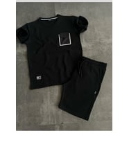 Cep detaylı tshirt & şort yan cepli kordon ayarlamalı ter tutmayan mevsimlik takım (Siyah)