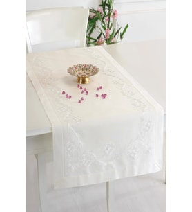 Krem Buldan İpeği Çiçek İşlemeli 50x130 cm Runner (Krem)