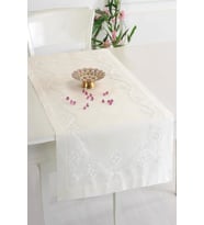 Krem Buldan İpeği Çiçek İşlemeli 50x130 cm Runner (Krem)