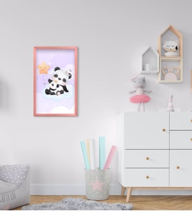 BK Home Tatlı Pandalar Tasarımlı Dekoratif Pembe Ahşap Çerçeveli Çocuk Odası Tablo-2