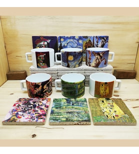 Dali, Van Gogh, Picasso, Kandinsky, Klimt, Monet Tasarımlı 6'lı Fincan ve Taş Bardak Altlığı Seti