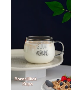 Porsima 2088 Borosilikat Isıya Ateşe Dayanıklı Cam Kulplu Çay Bardağı Kahve Bardak Kupa Şeffaf 400 ml