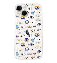 PrintiFy iPhone 14 ile Uyumlu Nazar Boncuğu 2 Baskılı Kamera Korumalı Şeffaf Silikon Kılıf