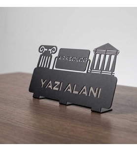 Kişiye Özel Hediyelik Arkeolog Mimar Mühendis Müdür Tasarımlı Metal Masaüstü İsimlik (Siyah)