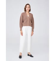 Peraluna OLIVIA CARDIGAN Selanik Örgü %100 Pamuk V Yaka Kadın Triko Hırka - Camel Melanj