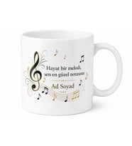 Müzik Sever İçin Özel Tasarım Seramik Baskılı Kupa Bardak Nota Temalı Hediye