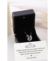 Işıklı Kolye Kutulu Gümüş Kuğu Swan Kalp Kolye - 925 Ayar Gümüş Kolye