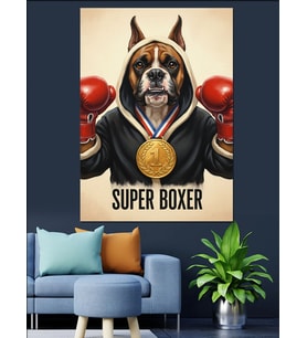Boksör Köpek Süper Kahraman Dekoratif Kanvas - Mdf Ahşap Tablo