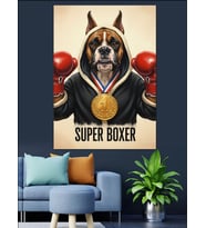 Boksör Köpek Süper Kahraman Dekoratif Kanvas - Mdf Ahşap Tablo