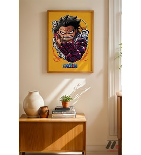 One Piece Luffy Gear 4 Poster, Ahşap Çerçeveli Duvar Tablosu - Anime Severlere Özel
