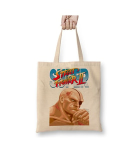 Street Fighter 2 Ryu Beyaz Bez Çanta Uzun Saplı Alışveriş Çantası Plaj Çantası