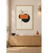 Bauhaus Formlar Turuncu ve Siyah Ahşap Çerçeveli Duvar Tablosu