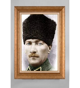 Altın Varaklı Çerçeveli Paspartulu Atatürk Tablo a269 (Gold)