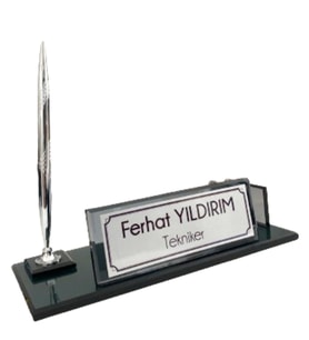 Hediye İsimlik Kristal Masa İsimliği Kalemli Ofis Hediyesi M186-FGümüş