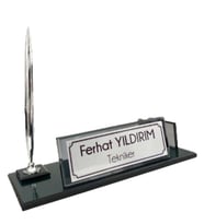 Hediye İsimlik Kristal Masa İsimliği Kalemli Ofis Hediyesi M186-FGümüş