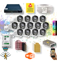 QROMAX 13 Kameralı Set - Gece Renkli Gösteren Hareket Algılayan 5MP SONY Lensli 4 Ultra Warm Ledli FULLHD Güvenlik Kamerası Seti 2304W-9016