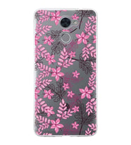 Huawei Y7 Prime Uyumlu Kapak Floral Pembe Tasarımlı Şeffaf Silikon Kılıf