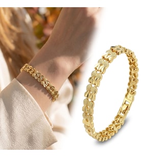 Premium Şık ve Parlak Lovelle 24K Gold Kaplama 8 mm Kadın Bijuteri Bileklik 3183KBV5D11 (~18cm)