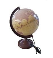 Küre Işıklı Antik Desenli Dünya Haritası Kahverengi - 26 Cm
