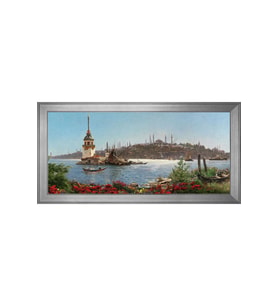 Eski Kız Kulesi Motifli Kanvas Tablo 50 x 70 cm Silver Çerçeve
