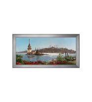Eski Kız Kulesi Motifli Kanvas Tablo 50 x 70 cm Silver Çerçeve