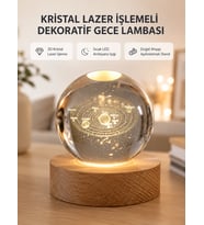 Usb Bağlantılı Işıklı Kristal Küre Modern Ahşap Tabanlı Dekor