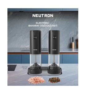 Neutron NTL-PG-33D Dıştan Öğütme Ayarlı Pilli Tuz Karabiber Değirmeni Baharat Öğütücü 2li Paket