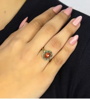 Doğal Taş Akik Oval Doğal Taşlı Antik Model Kadın Ayarlanabillir Yüzük euy77a (Kırmızı)