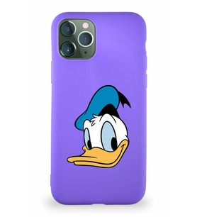 Apple iPhone 11 Pro Soft Premier Kapak Donald Duck-B Tasarımlı Silikon Kılıf - Mor (Şeffaf)